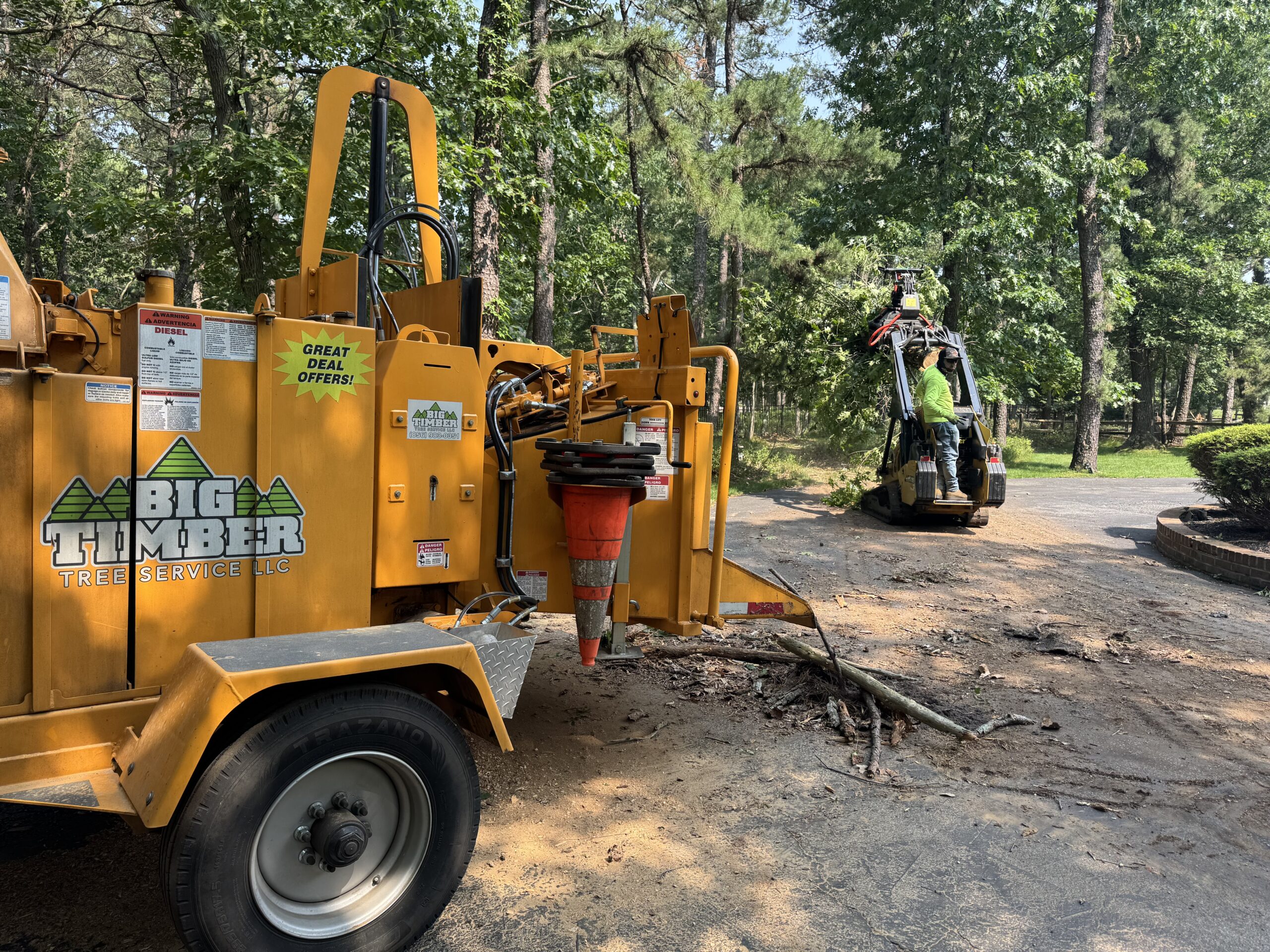 Big Timber Tree Service crew and chipper working a mature tree on a residential property in Haddonfield, NJ