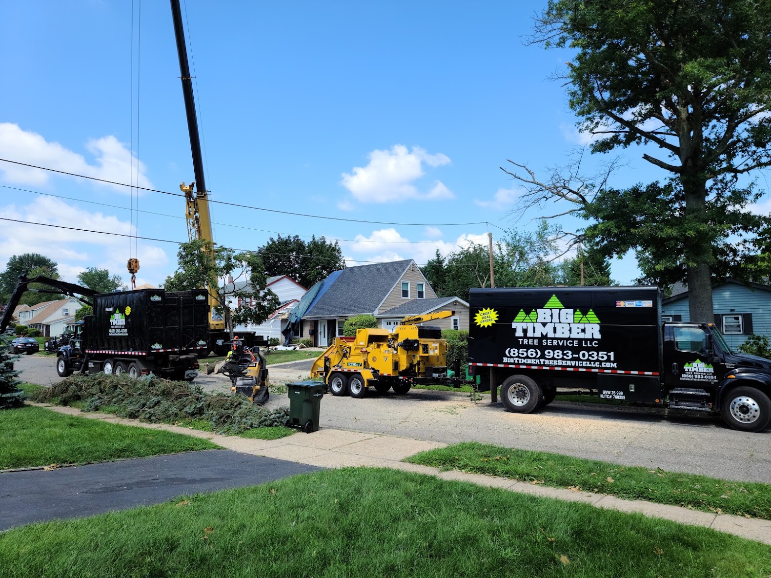 Big Timber Tree Service equipment on a job site in South Jersey