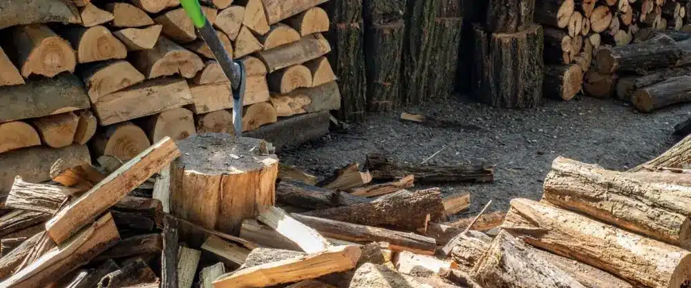 Stacked split firewood ready for delivery